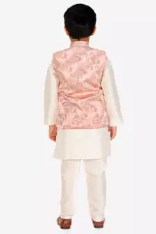 Peach Stripes jacquard Silk Kurta Pajama Set // Traditional Wear