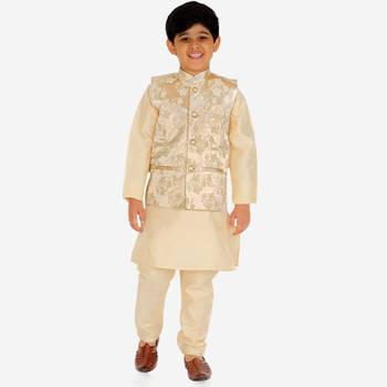 Gold Stripes jacquard Silk Kurta Pajama Set // Traditional Wear 1