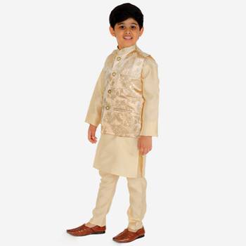 Gold Stripes jacquard Silk Kurta Pajama Set // Traditional Wear 4