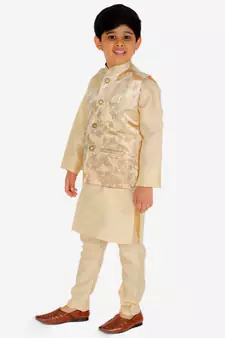 Gold Stripes jacquard Silk Kurta Pajama Set // Traditional Wear