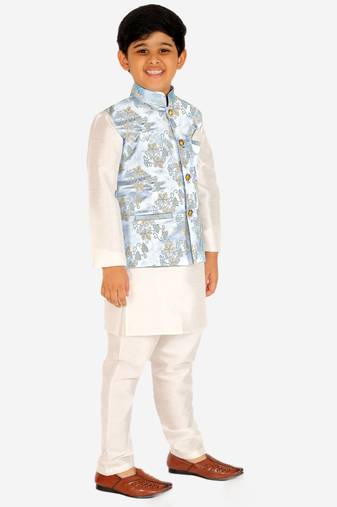 Light Blue Stripes jacquard Silk Kurta Pajama Set // Traditional Wear