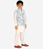 Light Blue Stripes jacquard Silk Kurta Pajama Set // Traditional Wear