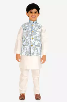 Light Blue Stripes jacquard Silk Kurta Pajama Set // Traditional Wear