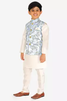 Light Blue Stripes jacquard Silk Kurta Pajama Set // Traditional Wear