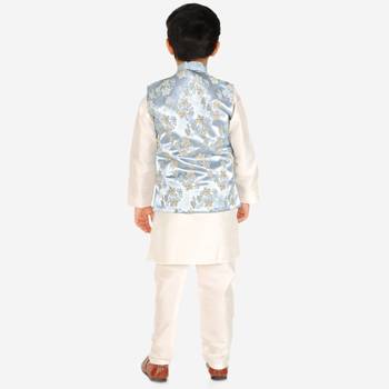 Light Blue Stripes jacquard Silk Kurta Pajama Set // Traditional Wear 4