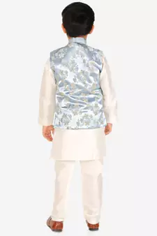 Light Blue Stripes jacquard Silk Kurta Pajama Set // Traditional Wear