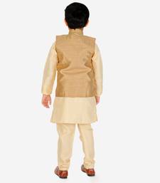 Light Brown Stripes jacquard Silk Kurta Pajama Set // Traditional Wear