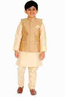 Light Brown Stripes jacquard Silk Kurta Pajama Set // Traditional Wear