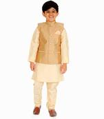 Light Brown Stripes jacquard Silk Kurta Pajama Set // Traditional Wear