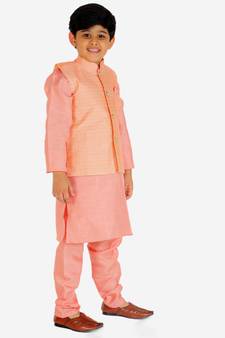 Pink Stripes jacquard Silk Kurta Pajama Set // Traditional Wear