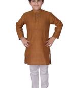 Brown Stripes Cotton Jacquard Kurta Pajama Set // Traditional Wear