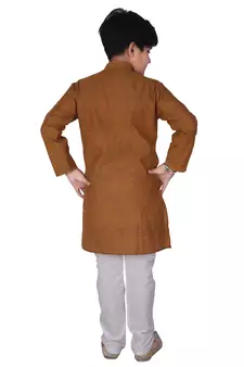 Brown Stripes Cotton Jacquard Kurta Pajama Set // Traditional Wear