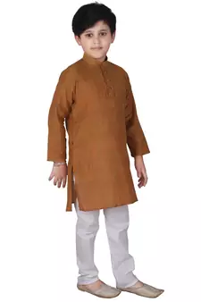 Brown Stripes Cotton Jacquard Kurta Pajama Set // Traditional Wear