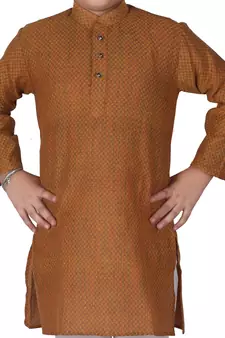 Brown Stripes Cotton Jacquard Kurta Pajama Set // Traditional Wear
