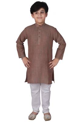 Light Brown Stripes Cotton Jacquard Kurta Pajama Set // Traditional Wear 1