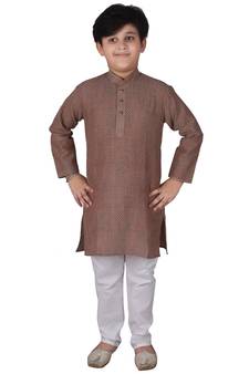 Light Brown Stripes Cotton Jacquard Kurta Pajama Set // Traditional Wear