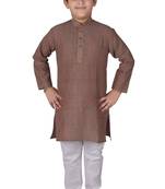 Light Brown Stripes Cotton Jacquard Kurta Pajama Set // Traditional Wear