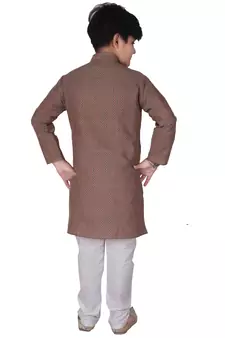 Light Brown Stripes Cotton Jacquard Kurta Pajama Set // Traditional Wear