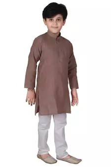 Light Brown Stripes Cotton Jacquard Kurta Pajama Set // Traditional Wear