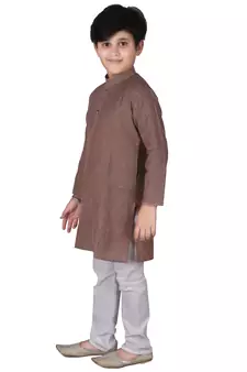 Light Brown Stripes Cotton Jacquard Kurta Pajama Set // Traditional Wear