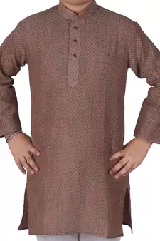 Light Brown Stripes Cotton Jacquard Kurta Pajama Set // Traditional Wear