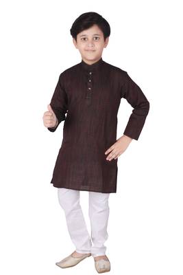 Maroon Stripes Cotton Jacquard Kurta Pajama Set // Traditional Wear 1