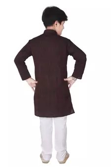 Maroon Stripes Cotton Jacquard Kurta Pajama Set // Traditional Wear