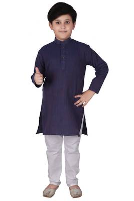 Royal Blue Stripes Cotton Jacquard Kurta Pajama Set // Traditional Wear 1