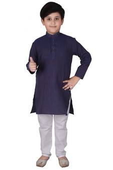 Royal Blue Stripes Cotton Jacquard Kurta Pajama Set // Traditional Wear