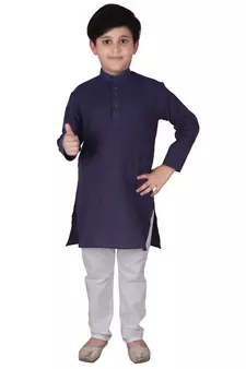 Royal Blue Stripes Cotton Jacquard Kurta Pajama Set // Traditional Wear