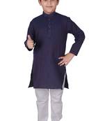 Royal Blue Stripes Cotton Jacquard Kurta Pajama Set // Traditional Wear