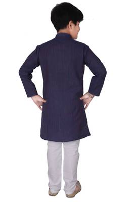 Royal Blue Stripes Cotton Jacquard Kurta Pajama Set // Traditional Wear 2