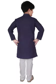 Royal Blue Stripes Cotton Jacquard Kurta Pajama Set // Traditional Wear
