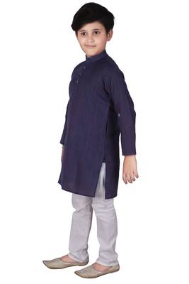 Royal Blue Stripes Cotton Jacquard Kurta Pajama Set // Traditional Wear 3
