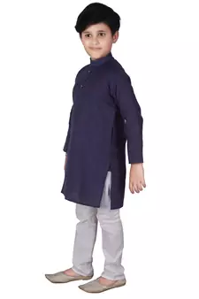 Royal Blue Stripes Cotton Jacquard Kurta Pajama Set // Traditional Wear