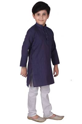 Royal Blue Stripes Cotton Jacquard Kurta Pajama Set // Traditional Wear 4