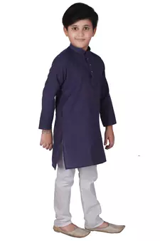 Royal Blue Stripes Cotton Jacquard Kurta Pajama Set // Traditional Wear