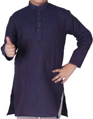 Royal Blue Stripes Cotton Jacquard Kurta Pajama Set // Traditional Wear 5