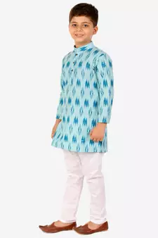 Firozi Stripes Cotton Jacquard Kurta Pajama Set // Traditional Wear