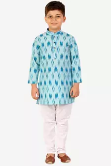 Firozi Stripes Cotton Jacquard Kurta Pajama Set // Traditional Wear