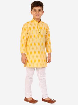 Yellow Stripes Cotton Jacquard Kurta Pajama Set // Traditional Wear 1