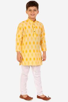 Yellow Stripes Cotton Jacquard Kurta Pajama Set // Traditional Wear