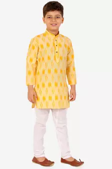 Yellow Stripes Cotton Jacquard Kurta Pajama Set // Traditional Wear