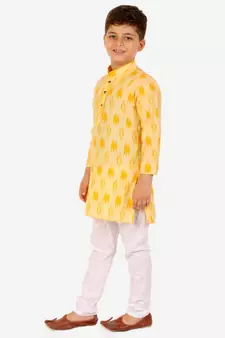 Yellow Stripes Cotton Jacquard Kurta Pajama Set // Traditional Wear