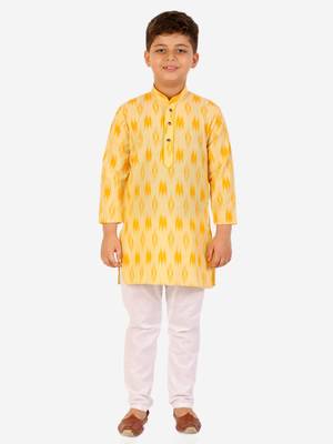 Yellow Stripes Cotton Jacquard Kurta Pajama Set // Traditional Wear 4