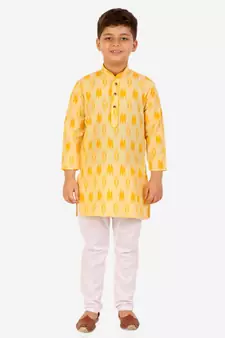 Yellow Stripes Cotton Jacquard Kurta Pajama Set // Traditional Wear