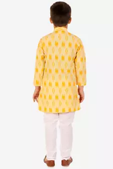 Yellow Stripes Cotton Jacquard Kurta Pajama Set // Traditional Wear