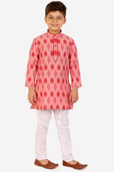 Red Stripes Cotton Jacquard Kurta Pajama Set // Traditional Wear