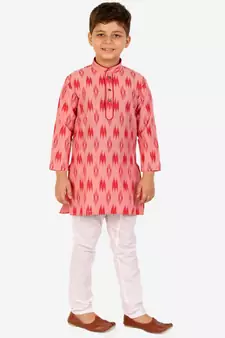 Red Stripes Cotton Jacquard Kurta Pajama Set // Traditional Wear
