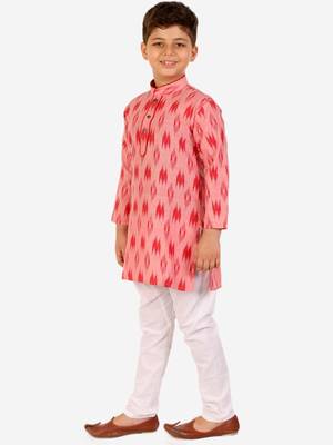 Red Stripes Cotton Jacquard Kurta Pajama Set // Traditional Wear 2